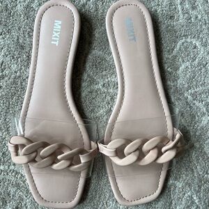 Mixit Pink Clear Band Braided Trendy Classic Summer Comfy Slide Sandals, Size 9